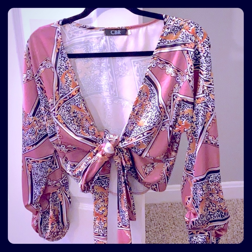 Beautiful satin-like tie front blouse